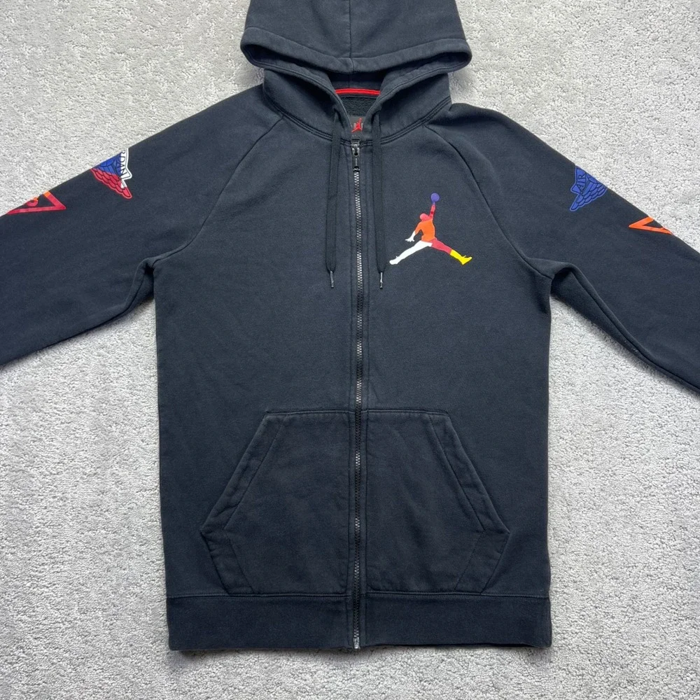 Nike Air Jordan Rivals Hoodie Mens Small Black Jumpman Wings‎ Flight Logo Zip Up